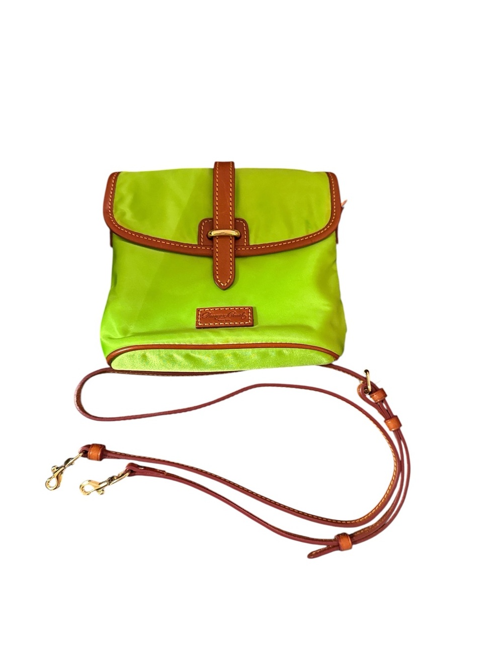 Dooney & Bourke neon Green Nylon Brown Leather Shoulder Bag